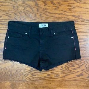 Black Jean Shorts with Pink Stitching